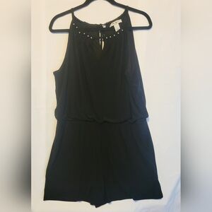 🖤WHBM Sz Large Black Sleeveless Jumpsuit with Studded Neckline With Pockets
